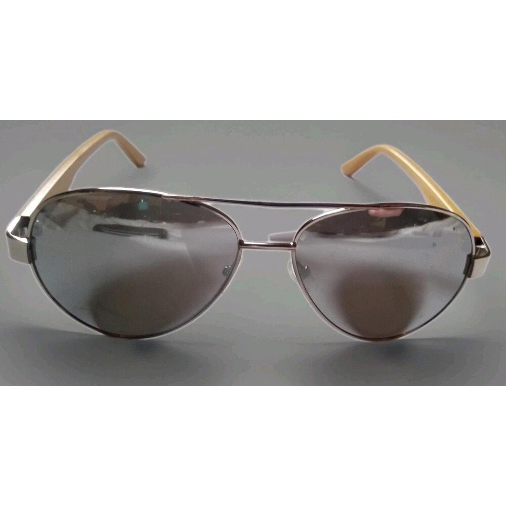 Aviator Style Sunglasses Wooden Plastic Metal Frame Dark Gray Lens Womens